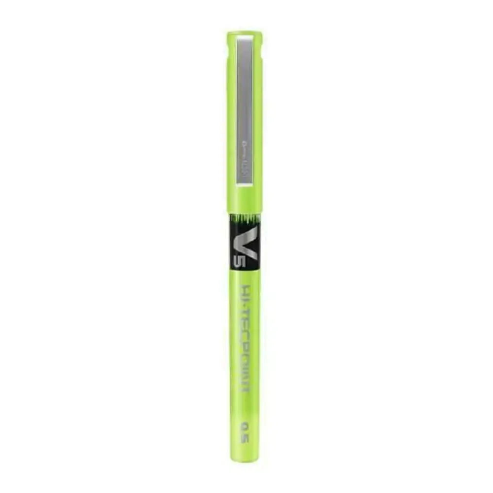 Pilot Hi-Tecpoint V5 0.5mm Extra Fine Point Pure Liquid Ink Roller Ball Pen in vibrant green color.