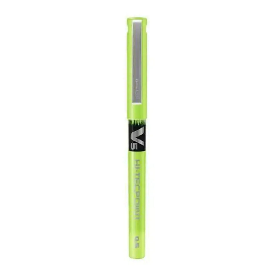 Pilot Hi-Tecpoint V5 0.5mm Extra Fine Point Pure Liquid Ink Roller Ball Pen in vibrant green color.