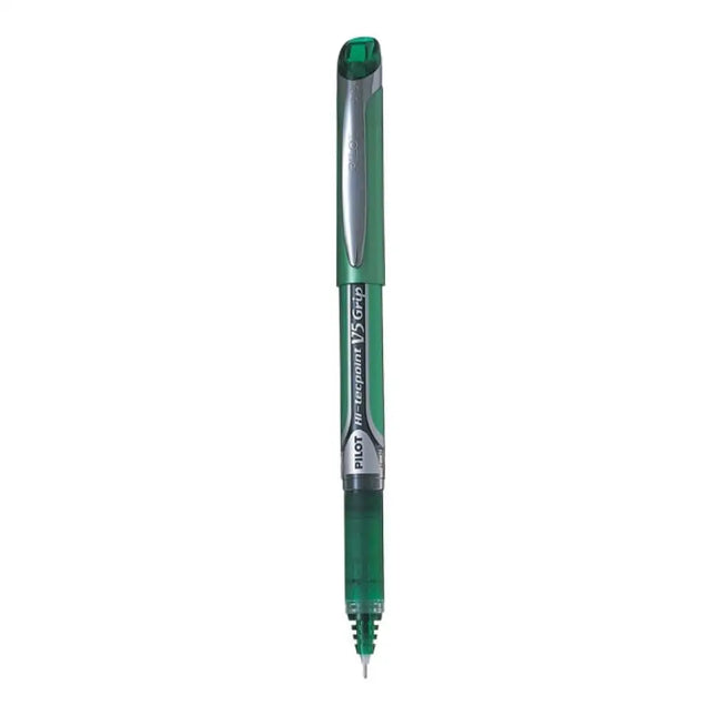 Pilot Hi-Tecpoint V5 Grip 0.5mm Extra Fine Point Pure Liquid Ink Roller Ball Pen with Dimpled Rubber Grip - Green