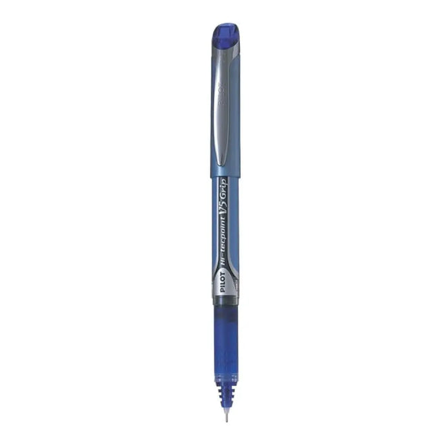 Pilot Hi-Tecpoint V5 Grip 0.5mm Extra Fine Point Pure Liquid Ink Roller Ball Pen with Dimpled Rubber Grip - Blue