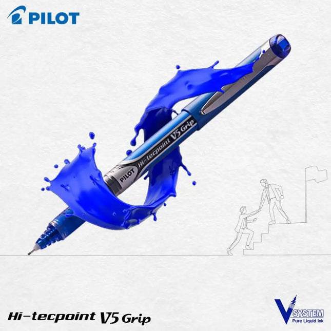 Pilot Hi-Tecpoint V5 Grip 0.5mm Extra Fine Point Pure Liquid Ink Roller Ball Pen with Dimpled Rubber Grip - Roller Ball