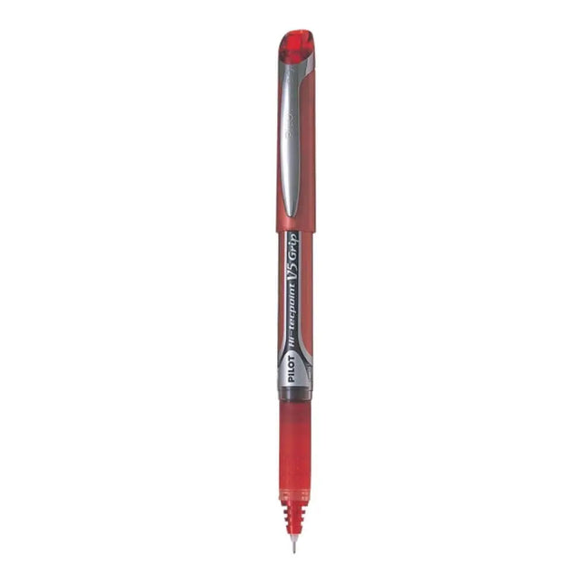 Pilot Hi-Tecpoint V5 Grip 0.5mm Extra Fine Point Pure Liquid Ink Roller Ball Pen with Dimpled Rubber Grip - Red