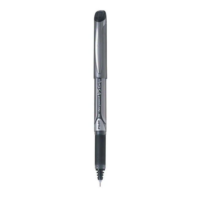 Pilot Hi-Tecpoint V5 Grip 0.5mm Extra Fine Point Pure Liquid Ink Roller Ball Pen with Dimpled Rubber Grip - Black
