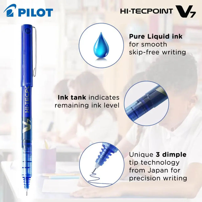 Pilot Hi-Tecpoint V7 0.7mm Fine Point Pure Liquid Ink Roller Ball Pen - Roller Ball Pens