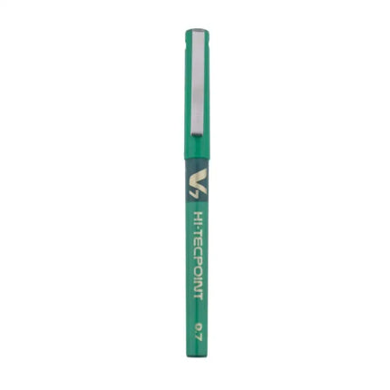 Pilot Hi-Tecpoint V7 0.7mm Fine Point Pure Liquid Ink Roller Ball Pen in green color.