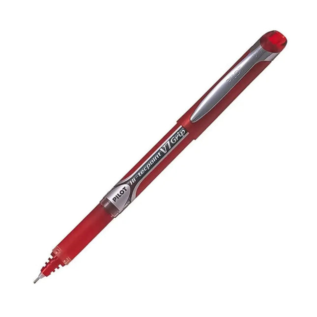 Pilot Hi-Tecpoint V7 Grip 0.7mm Fine Point Pure Liquid Ink Roller Ball Pen with Dimpled Rubber Grip - Red - Roller Ball