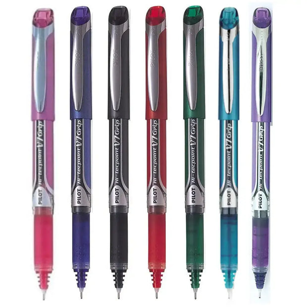 Pilot Hi-Tecpoint V7 Grip 0.7mm Fine Point Pure Liquid Ink Roller Ball Pen with Dimpled Rubber Grip assortment of colors.