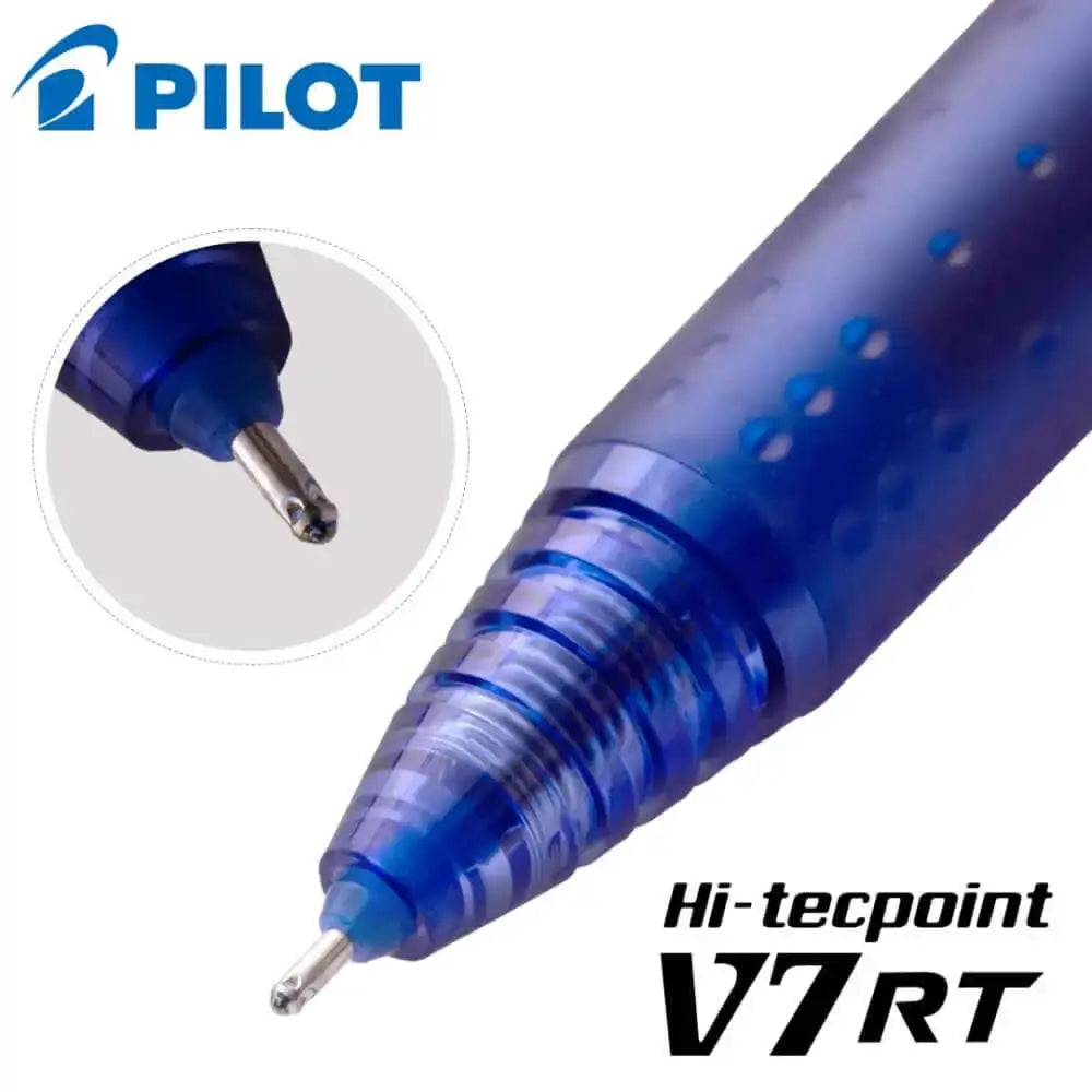 Pilot Hi-Tecpoint V7 RT 0.7mm Fine Point Pure Liquid Ink Retractable Roller Ball Pen with Dimpled Rubber Grip close-up.