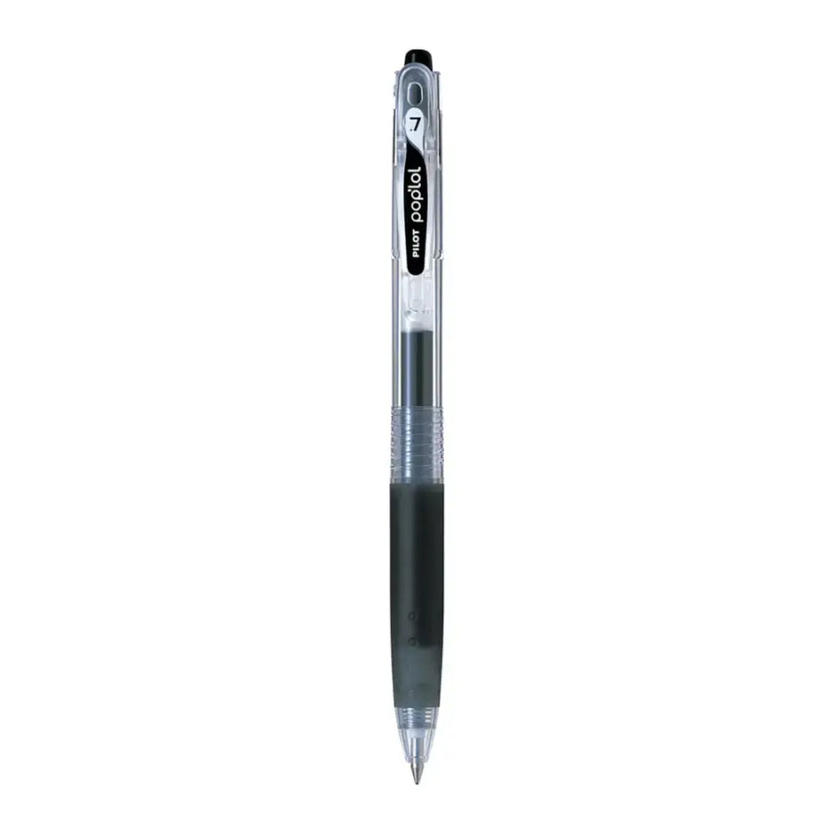 Pilot Pop'lol Retractable Roller Ball Pen 0.7MM with black ink and clear barrel design.