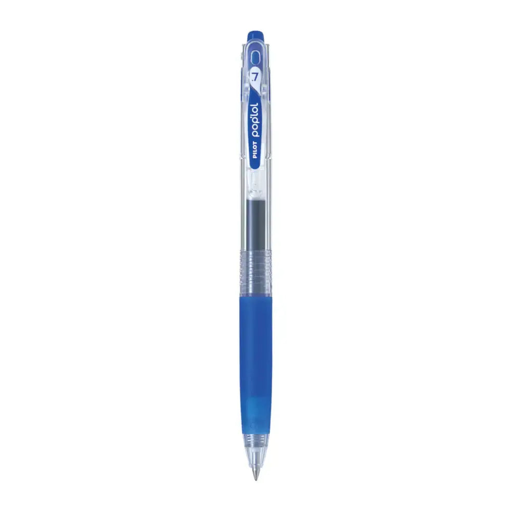 Pilot Pop'lol Retractable Roller Ball Pen 0.7MM with blue ink and transparent barrel design.