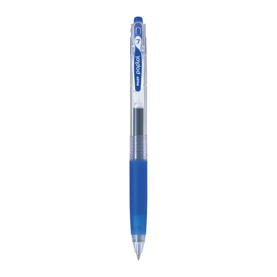 Pilot Pop'lol Retractable Roller Ball Pen 0.7MM with blue ink and transparent barrel design.