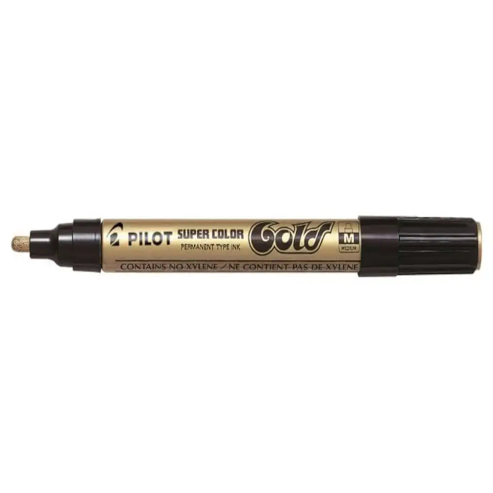 Pilot Super Color Metallic Permanent Marker in gold color with a medium tip.