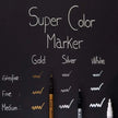 Pilot Super Color Metallic Permanent Marker comparison chart showing Gold, Silver, and White options.