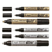 Pilot Super Color Metallic Permanent Marker set featuring gold and silver markers on a white background.