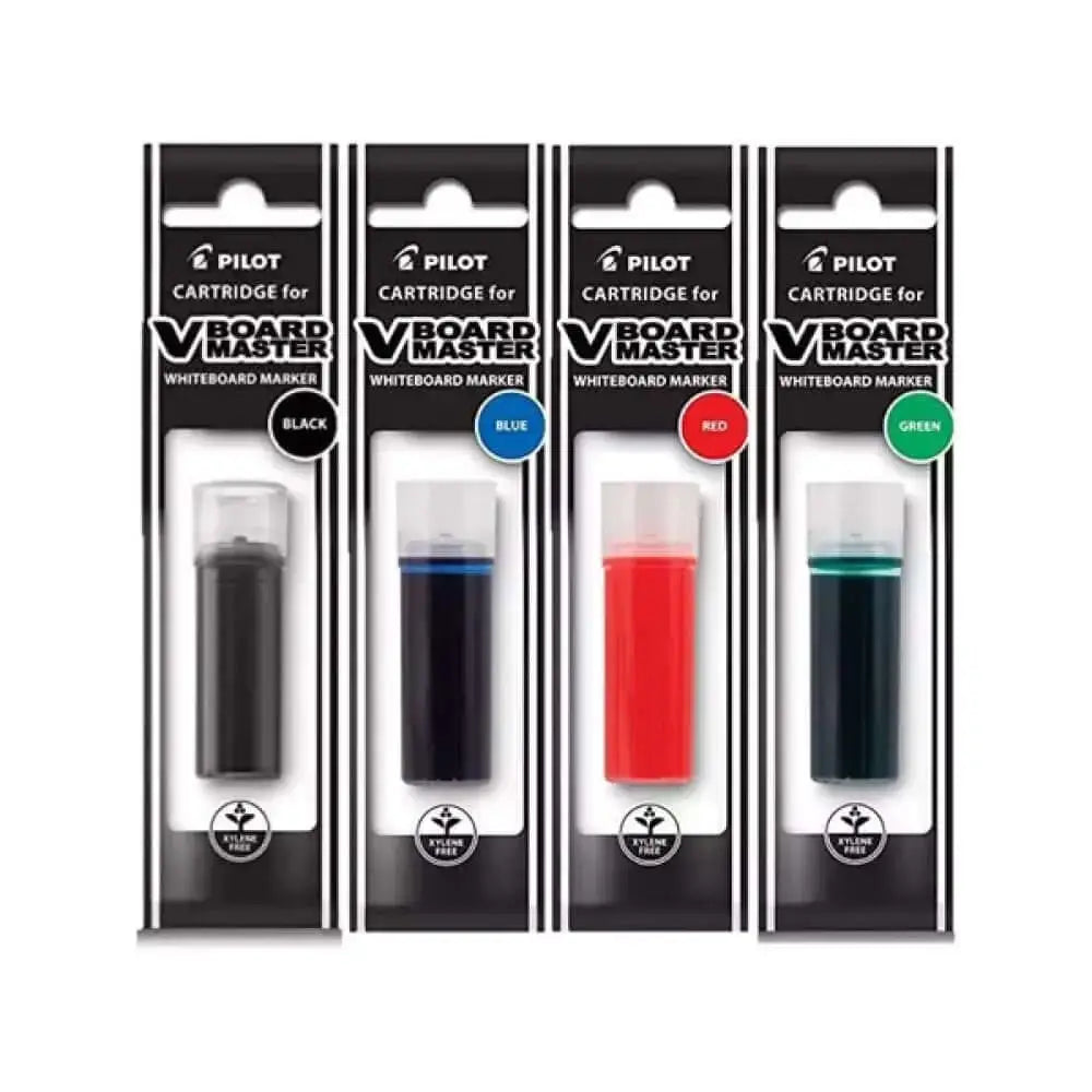 Pilot V Board Master Ink Cartridge for V Board White Board Markers in black, blue, red, and green.