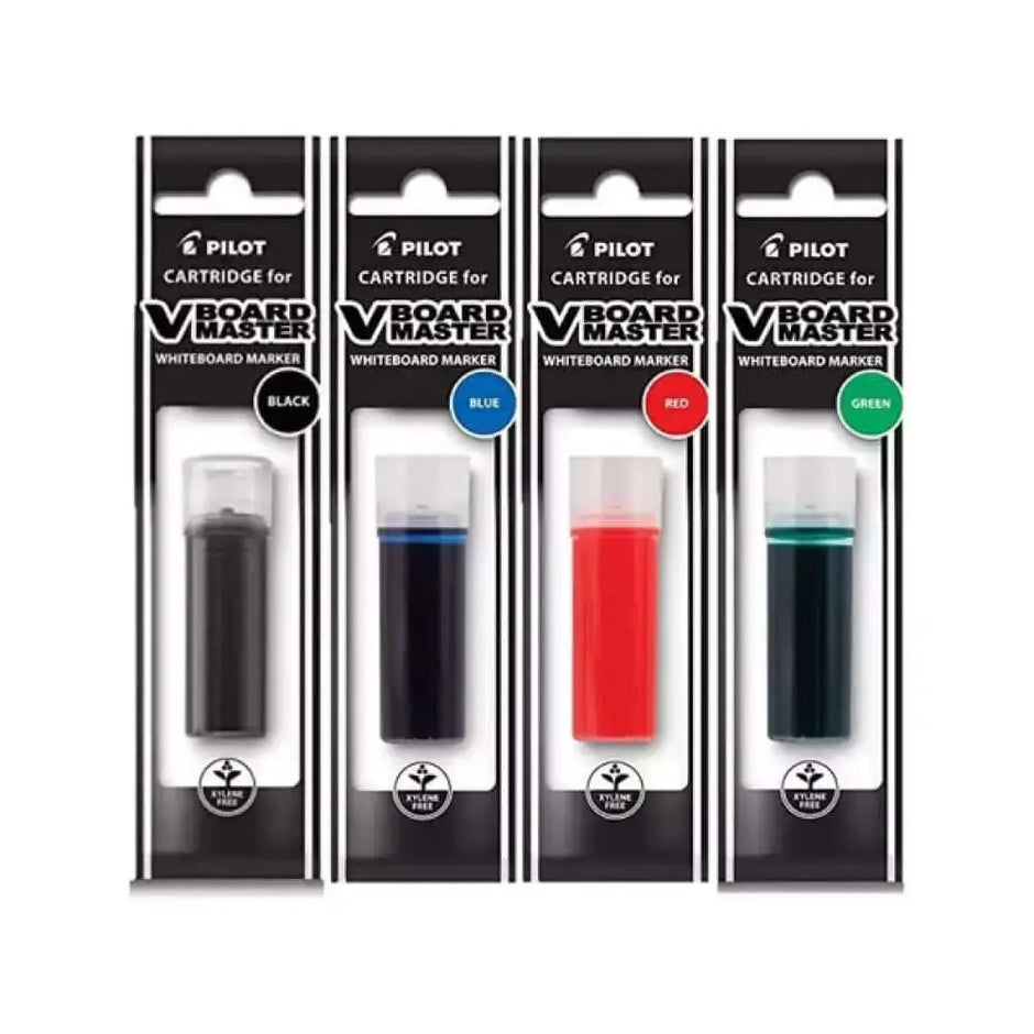 Pilot V Board Master Ink Cartridge for V Board White Board Markers in black, blue, red, and green.