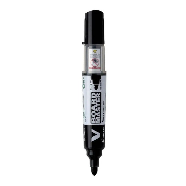 Pilot V Board Master Medium Bullet Tip White Board Marker with Replacable Tip & Ink Cartridge - Black - White Board