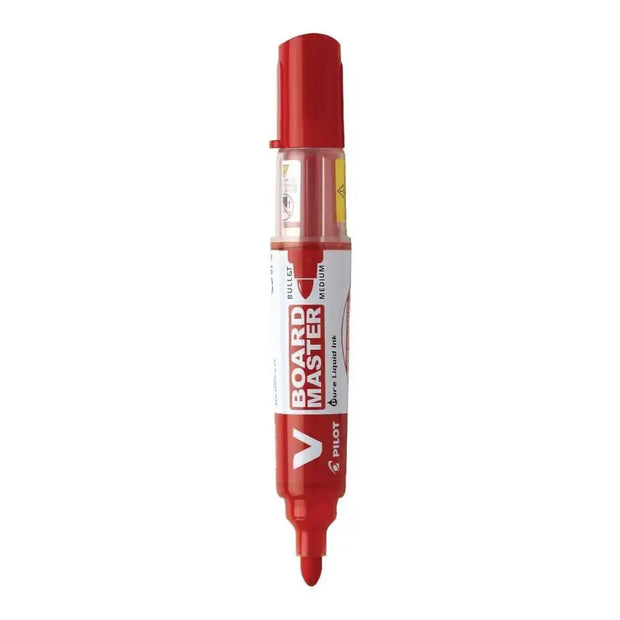 Pilot V Board Master Medium Bullet Tip White Board Marker with Replacable Tip & Ink Cartridge in red
