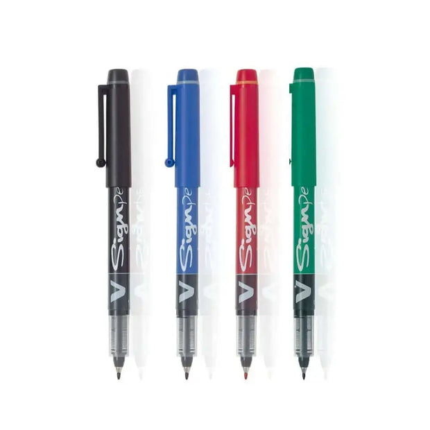 Pilot V Sign Medium Tip Liquid Ink Pen in black, blue, red, and green colors.