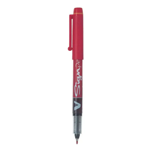 Pilot V Sign Medium Tip Liquid Ink Pen in red color, designed for smooth and skip-free writing.