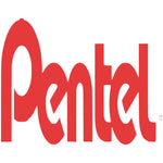 Red pentel logo in bold, stylized script font.