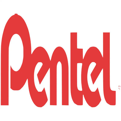 Red pentel logo in bold, stylized script font.
