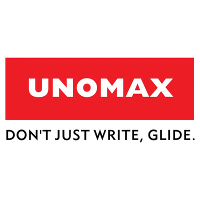 Red rectangular logo with white ’unomax’ text and black tagline below.