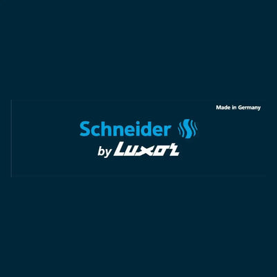 Schneider by luxottica logo in blue and white on a dark navy background.