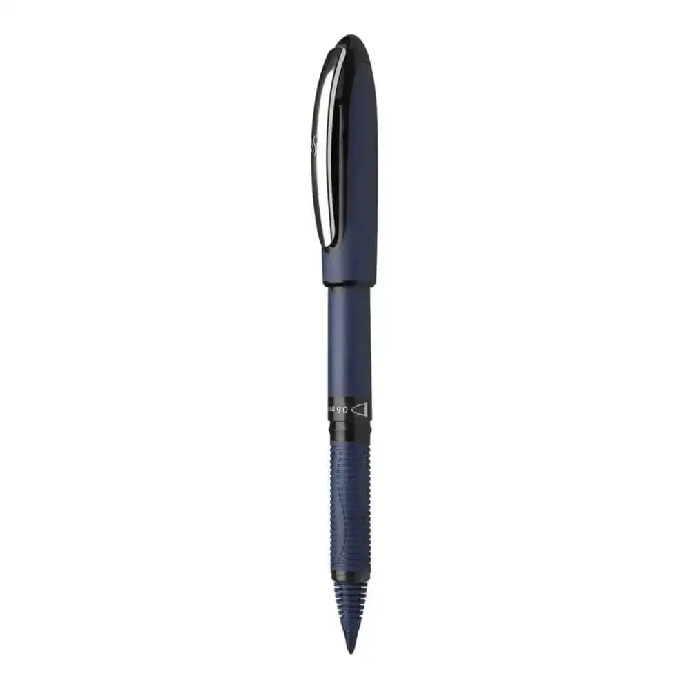 Schneider One Business 0.6MM Roller Ball Pen in blue with rubberised grip and sturdy clip.