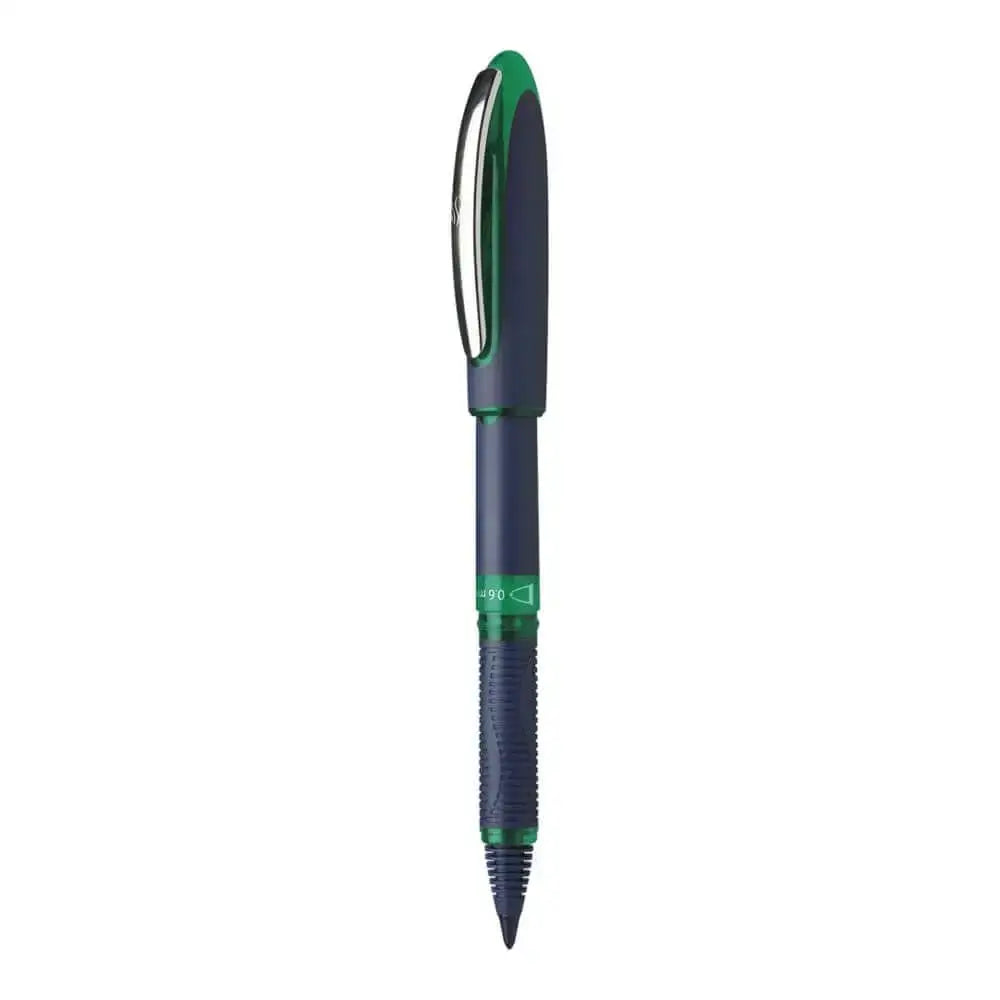 Schneider One Business 0.6MM Roller Ball Pen with rubber grip and metal clip for smooth writing experience.