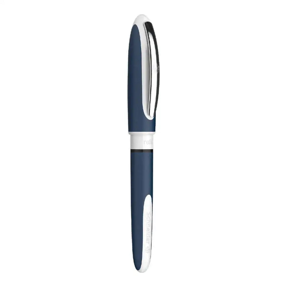 Schneider One Change 0.6 MM Roller Ball Pen in navy blue with a sleek design and sturdy clip.