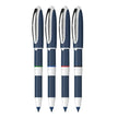 Schneider One Change 0.6 MM Roller Ball Pen set in four colors with rubberized grip and chrome clip.