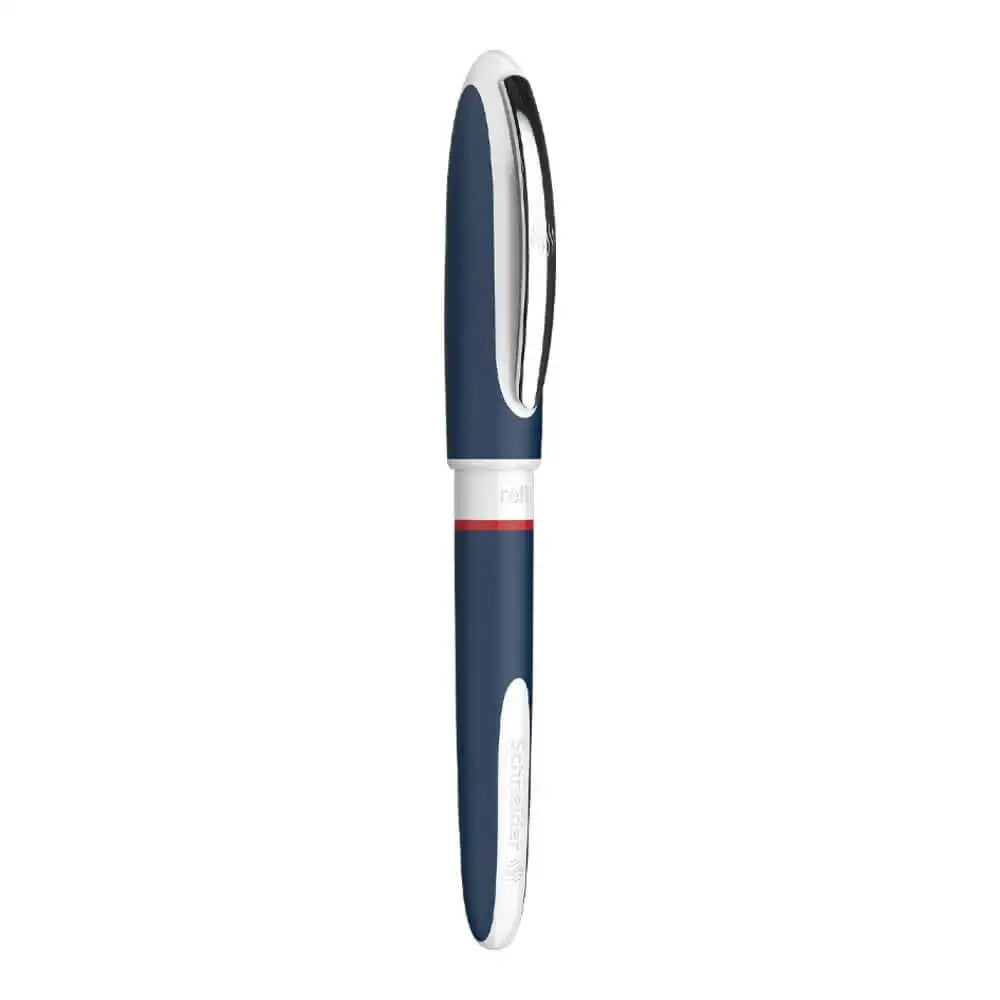 Schneider One Change 0.6 MM Roller Ball Pen in blue with a sleek design and sturdy clip.