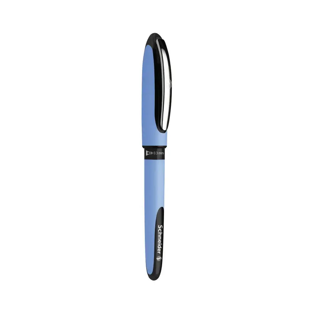 Schneider One Hybrid N MM Roller Ball Pen in blue color with black accents and a sleek design.