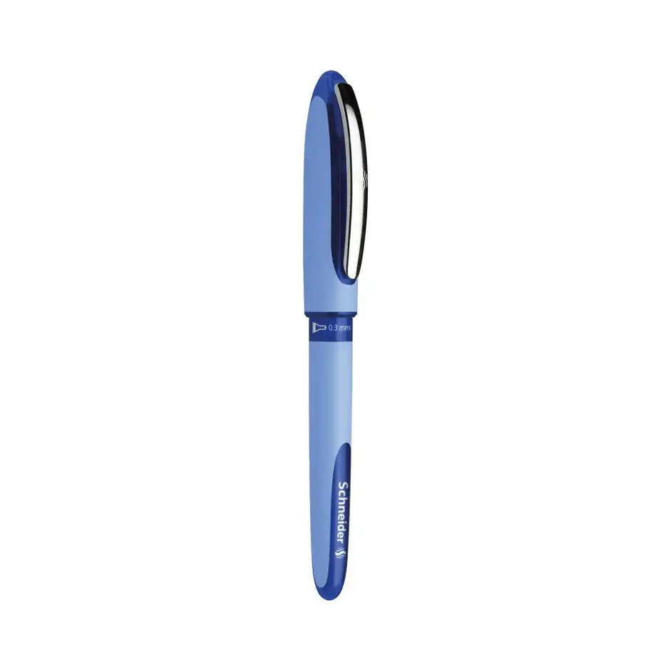 Schneider One Hybrid N MM Roller Ball Pen in blue color with a cap and sleek design.