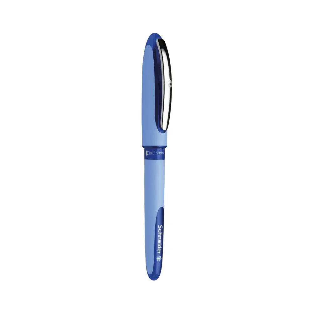 Schneider One Hybrid N MM Roller Ball Pen in blue color with sleek design and cap.