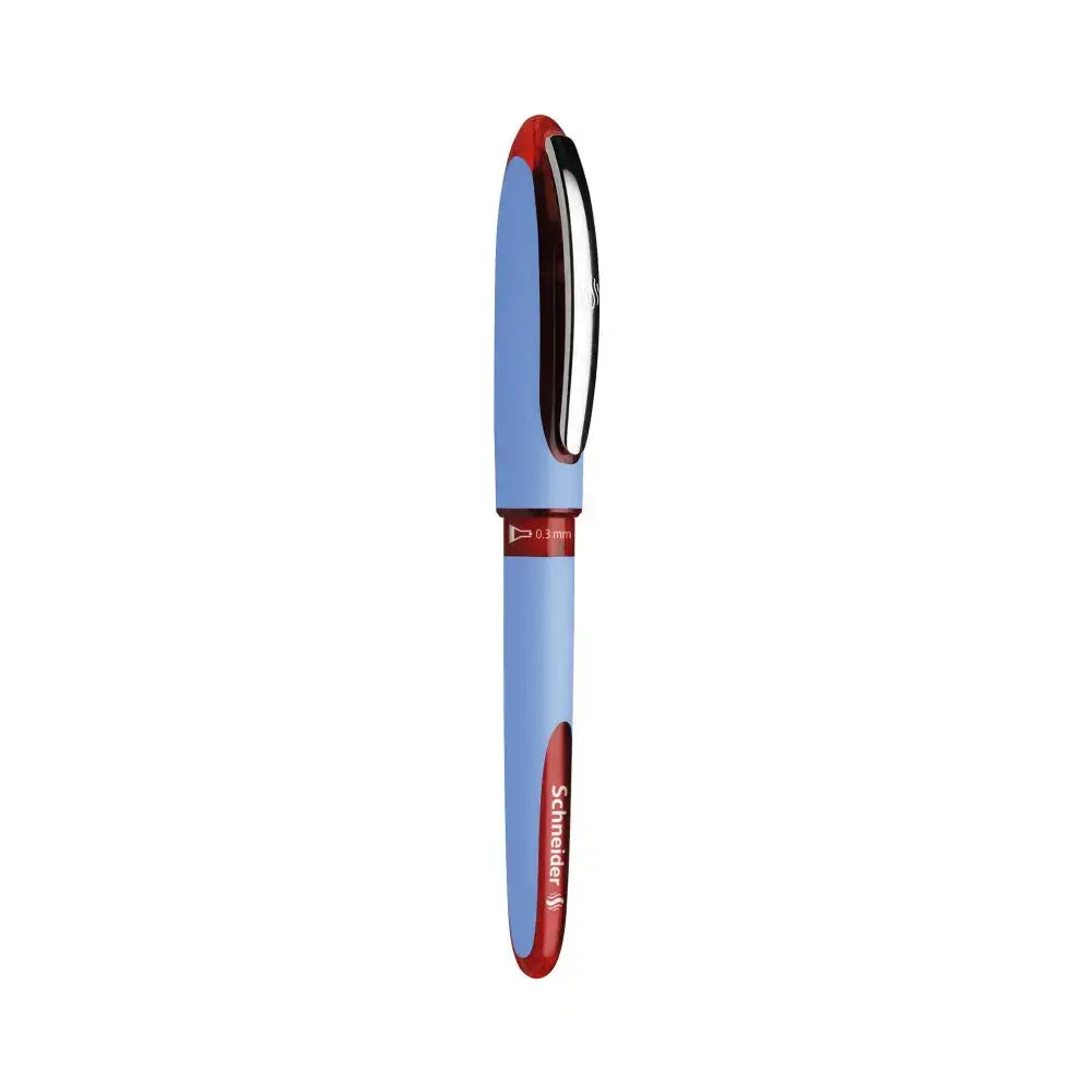 Schneider One Hybrid N MM Roller Ball Pen in blue and red, featuring a sleek design and waterproof ink.
