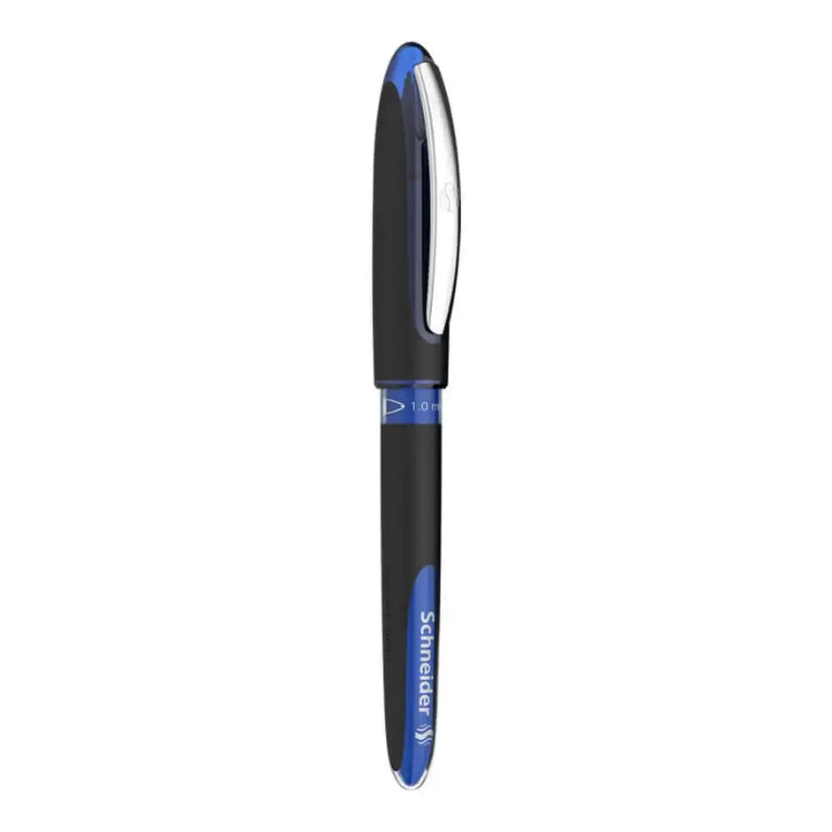 Schneider One Sign 0.8 MM Roller Ball Pen in black and blue, featuring an Ultra-Smooth tip and 1mm ball.