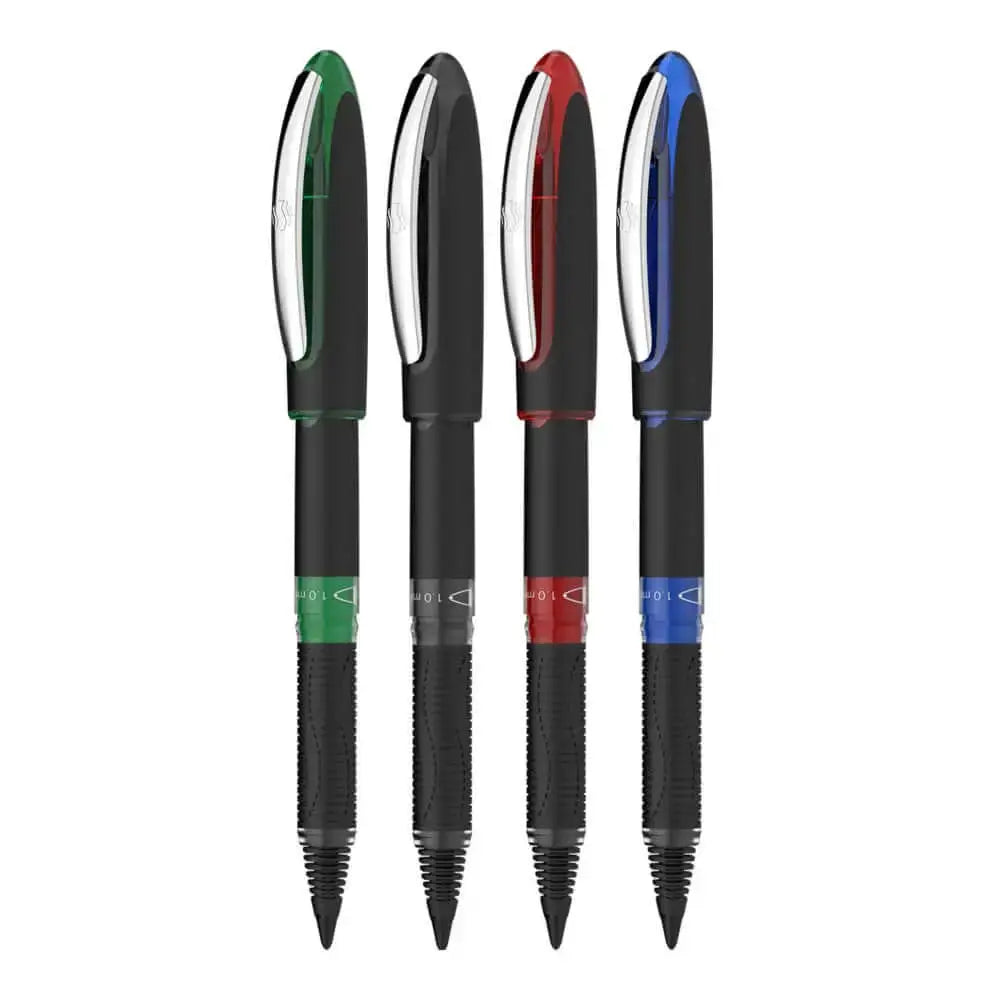 Schneider One Sign 0.8 MM Roller Ball Pen in green, black, red, and blue colors on display.