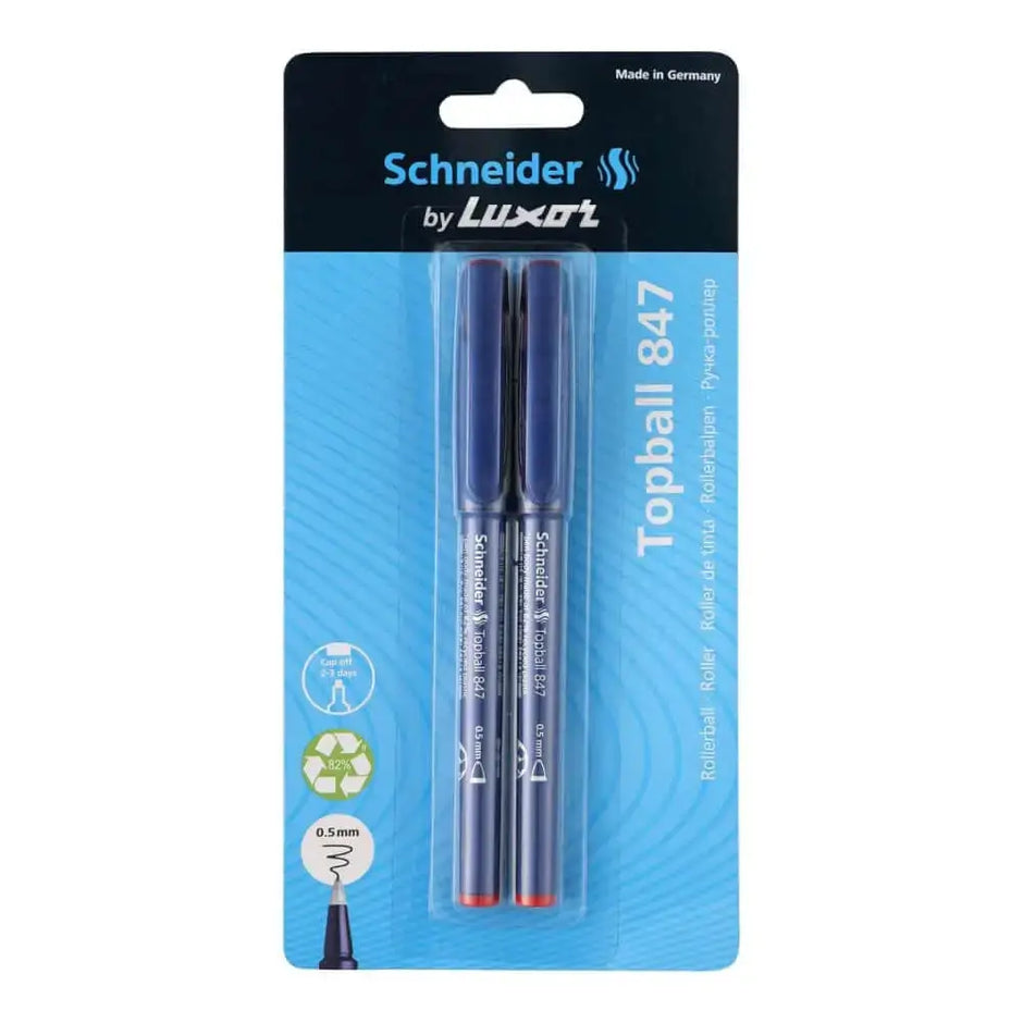 Schneider Top Ball 847 Roller Ball Pen | Pack of 2 - Red - Roller Ball Pens