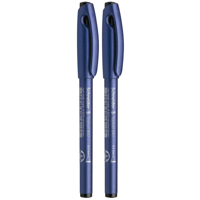 Schneider Topball 847 Roller Ball Pen | Pack of 2 - Black - Roller Ball Pens