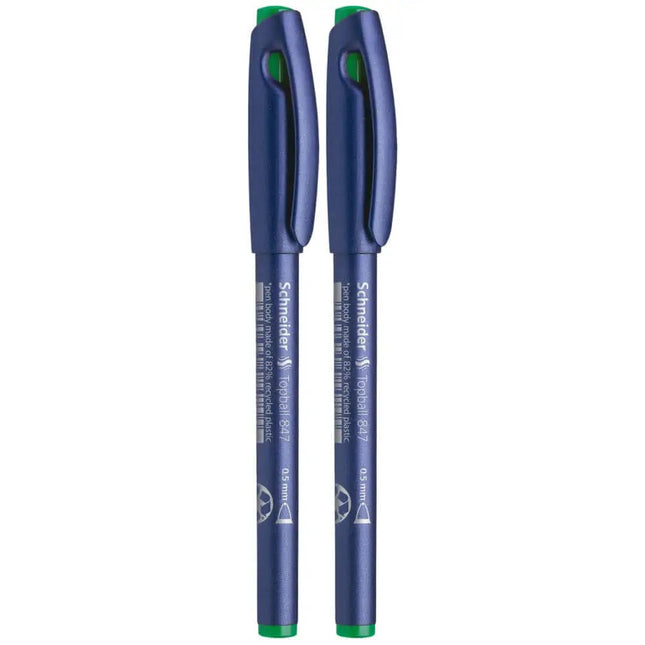Schneider Topball 847 Roller Ball Pen | Pack of 2 - Green - Roller Ball Pens