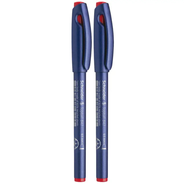Schneider Topball 847 Roller Ball Pen | Pack of 2 - Red - Roller Ball Pens