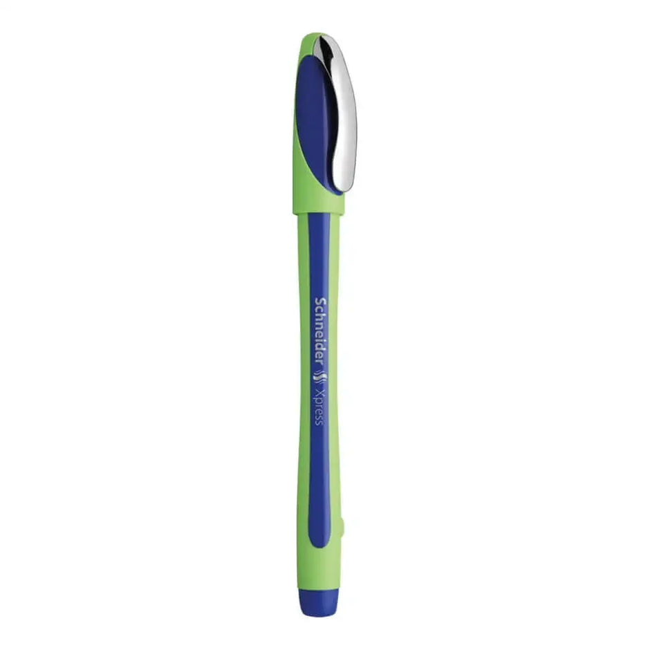Schneider Xpress Fineliner 0.8 MM Pen in green and blue color with a sleek design for comfortable writing.