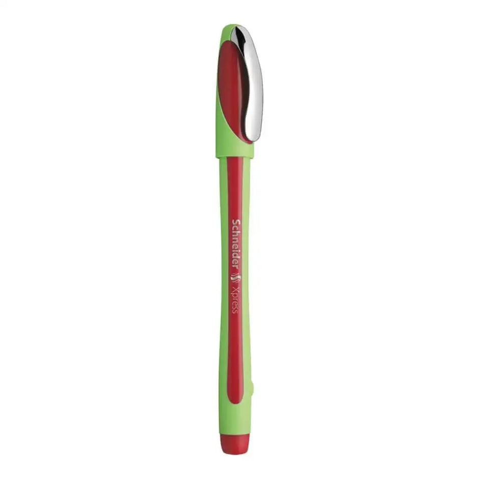 Schneider Xpress Fineliner 0.8 MM Pen in green and red, eco-friendly pen with ergonomic design for comfortable writing.