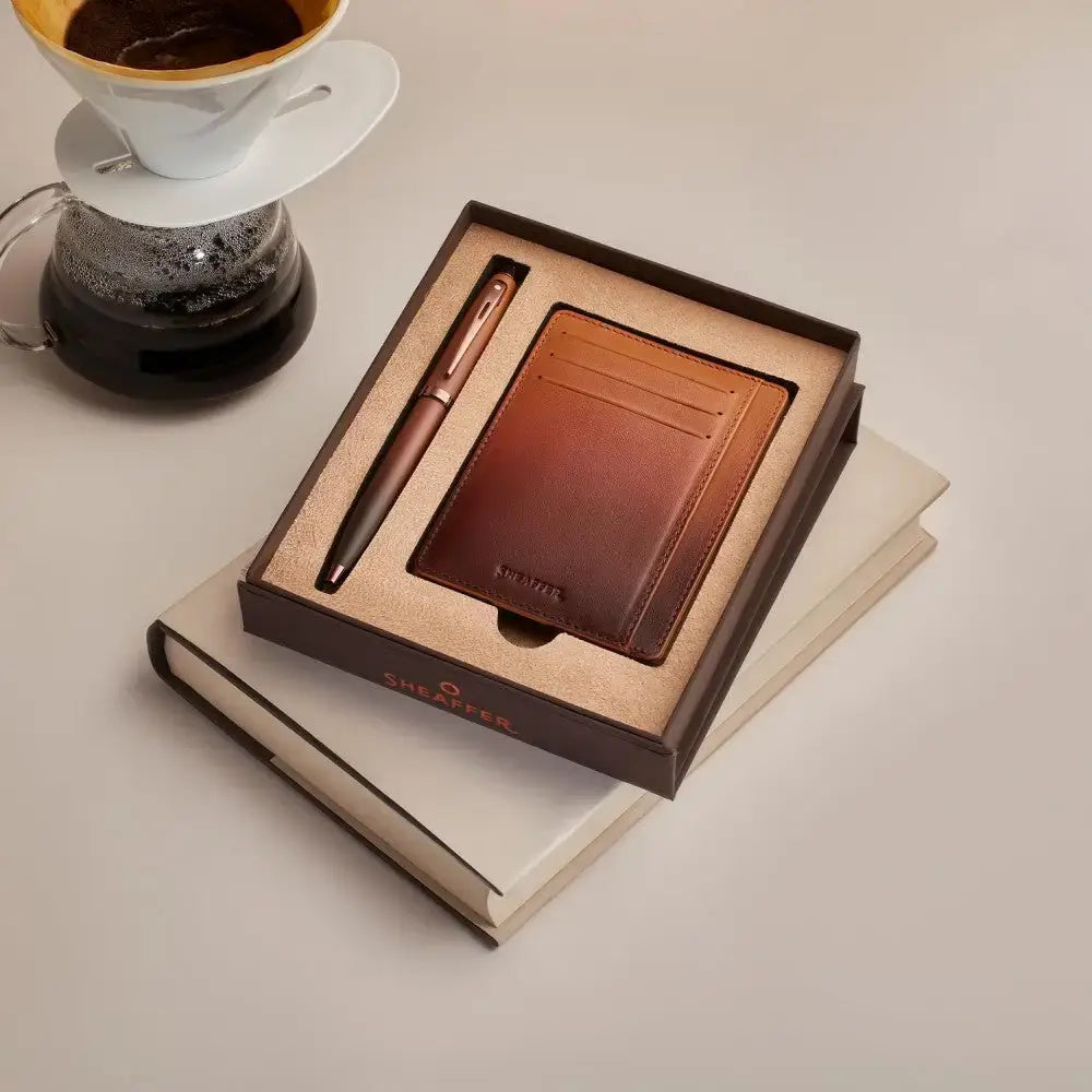 Sheaffer Coffee Edition 100 9374 Ball Pen with Card Holder - Gift Set