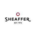 Sheaffer logo featuring the brand name in bold black lettering with a red circular emblem above it and ’est.