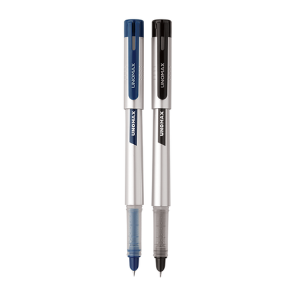 Unomax Caliber Fountain Pen | Includes 2 Ink Cartridges - features blue and black ink cartridges.