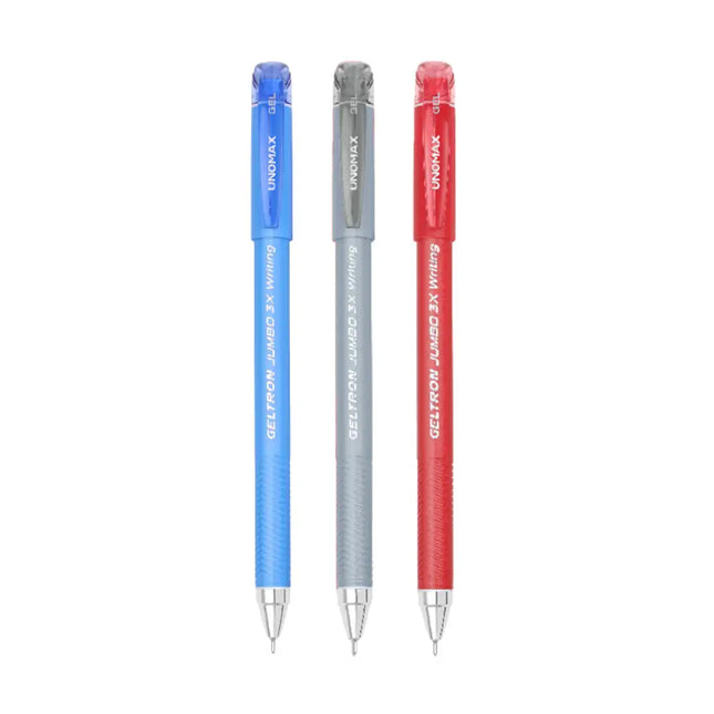 Unomax Geltron Jumbo 3X Gel Pen | Waterproof Ink | Ink Colour - Blue Black and Red - Gel Pens