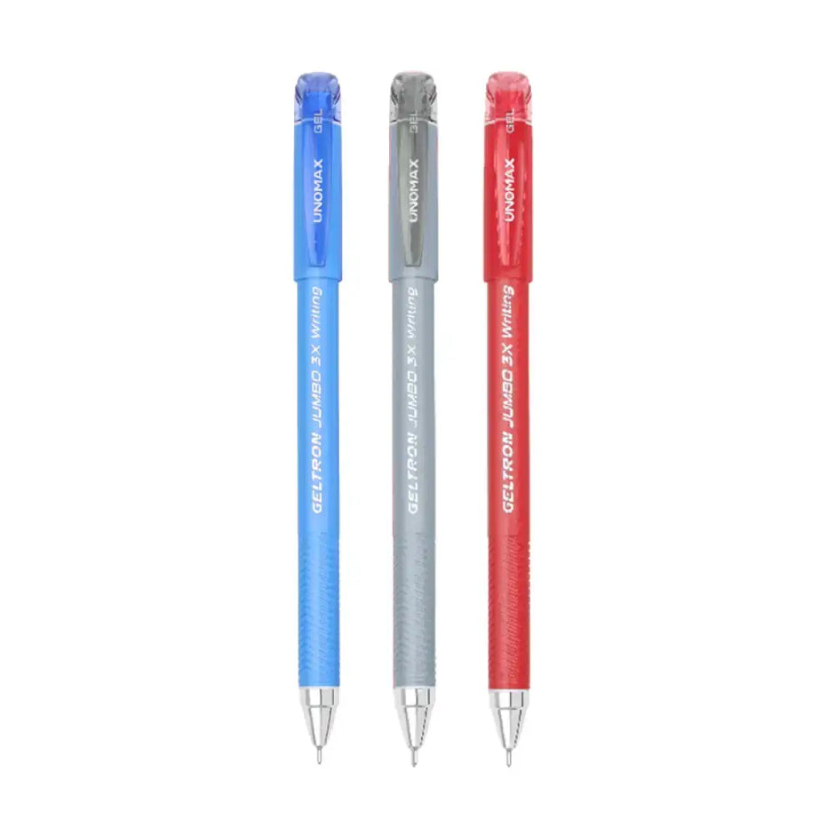 Unomax Geltron Jumbo 3X Gel Pen | Waterproof Ink | Ink Colour - Blue Black and Red - Gel Pens